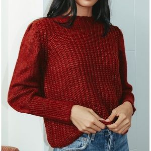 Lulu's Burgundy Puff Sleeve Go Cozy Sweater